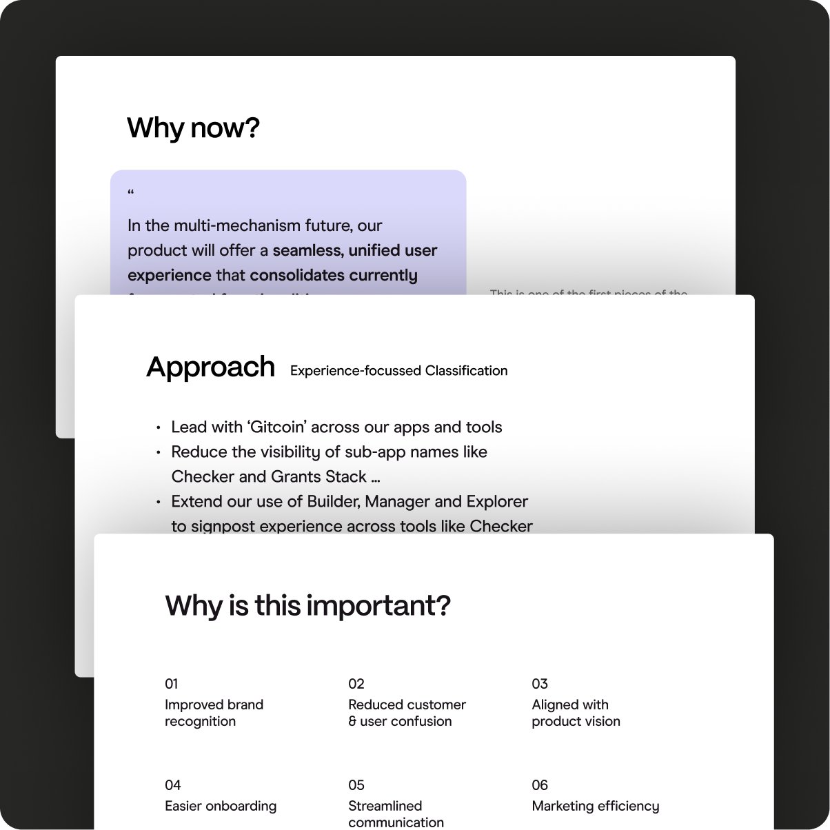 Gitcoin naming deck showing brand consolidation
