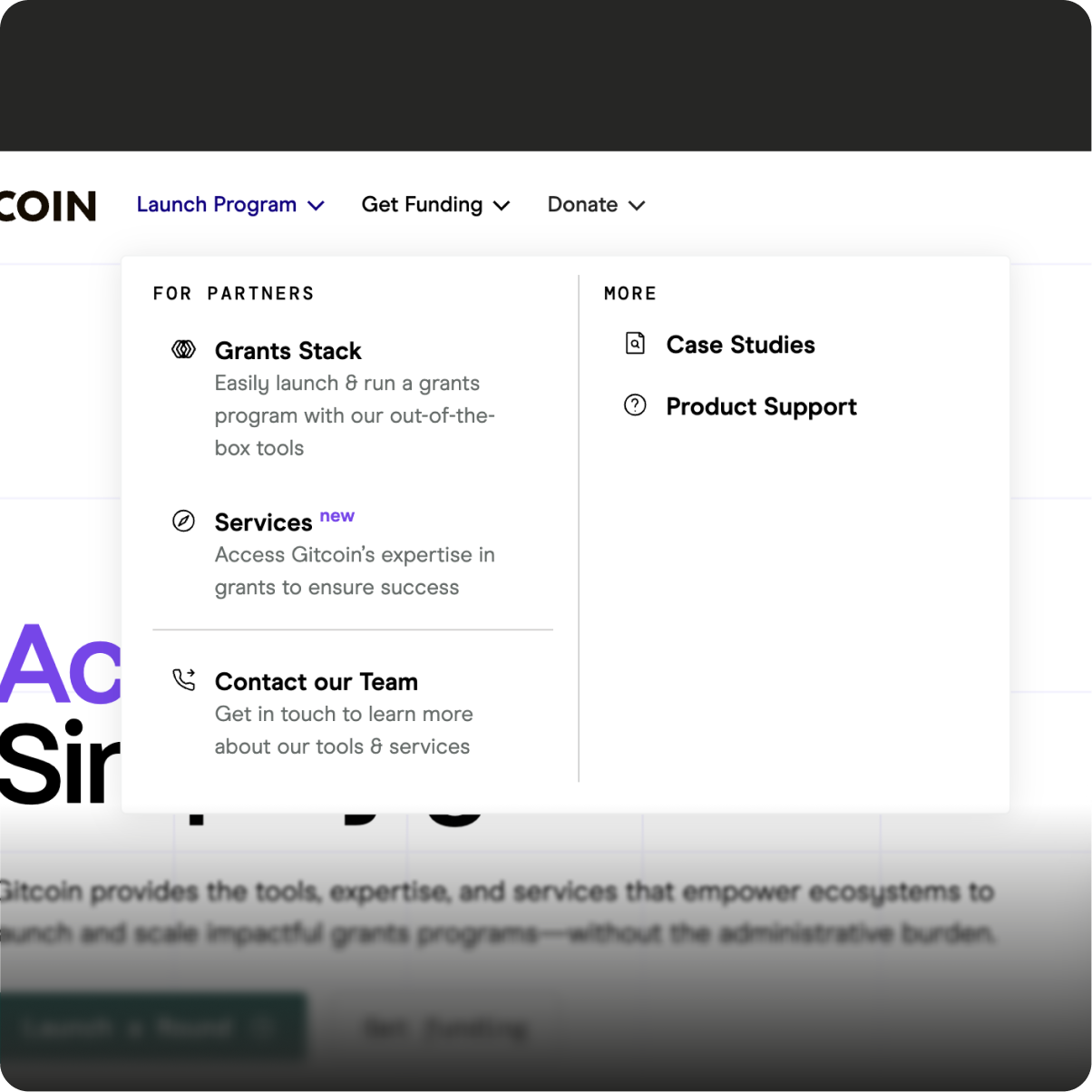 Gitcoin website navigation