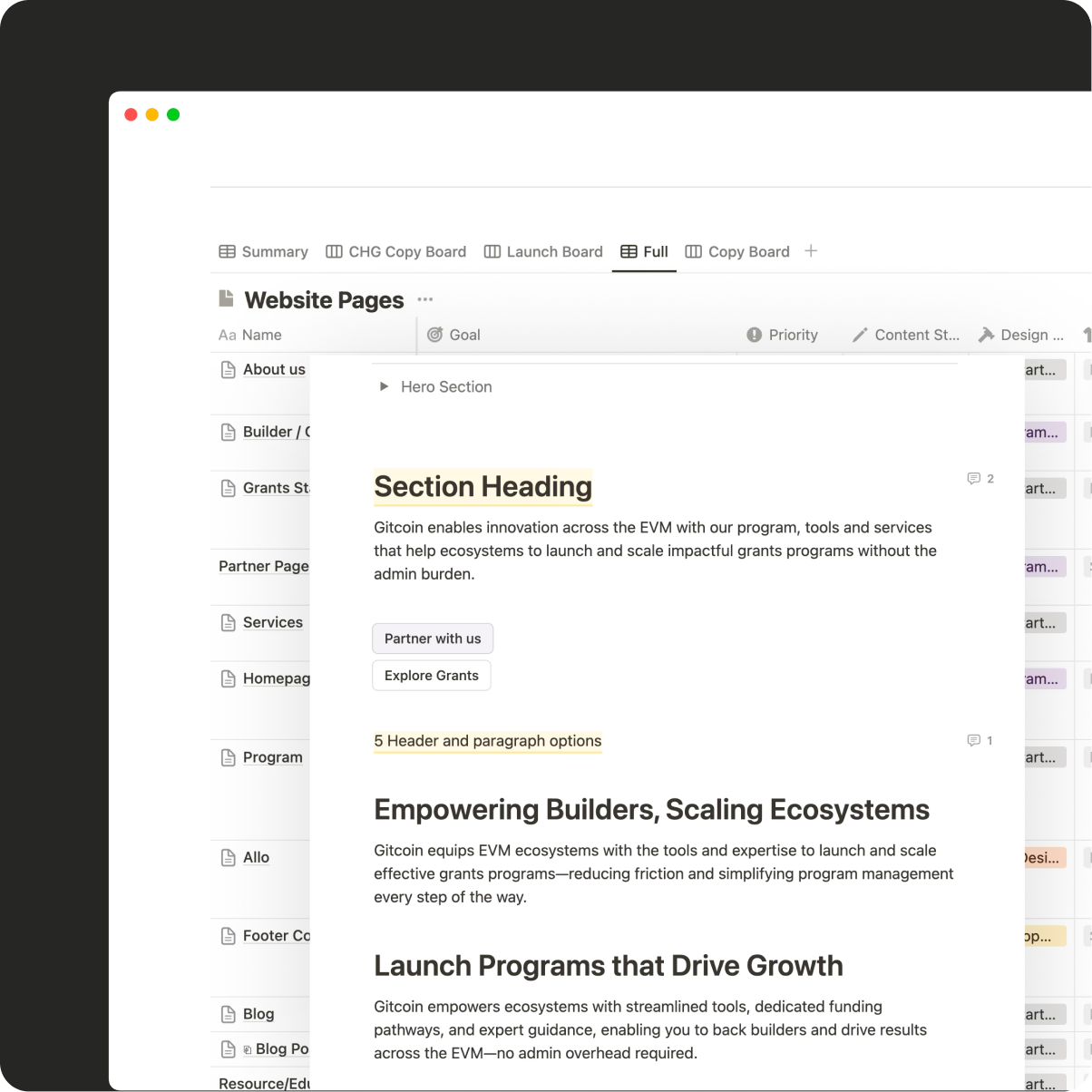 Notion workflow system for content management